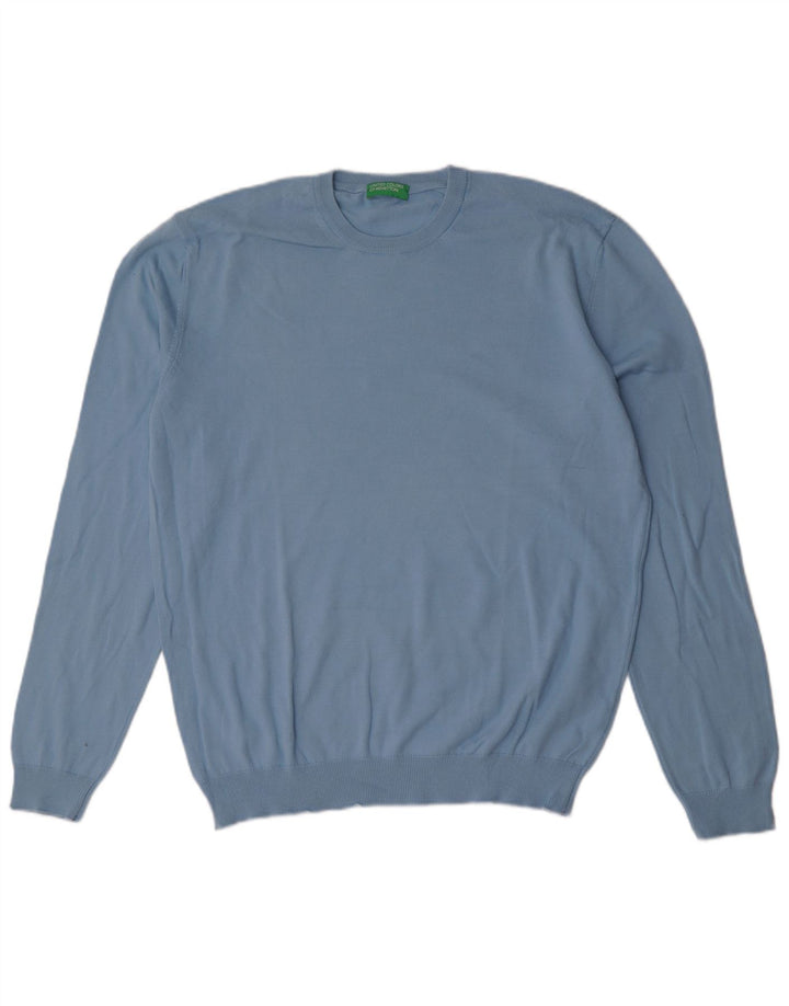 Benetton Mens Crew Neck Jumper Sweater XL Blue Cotton
