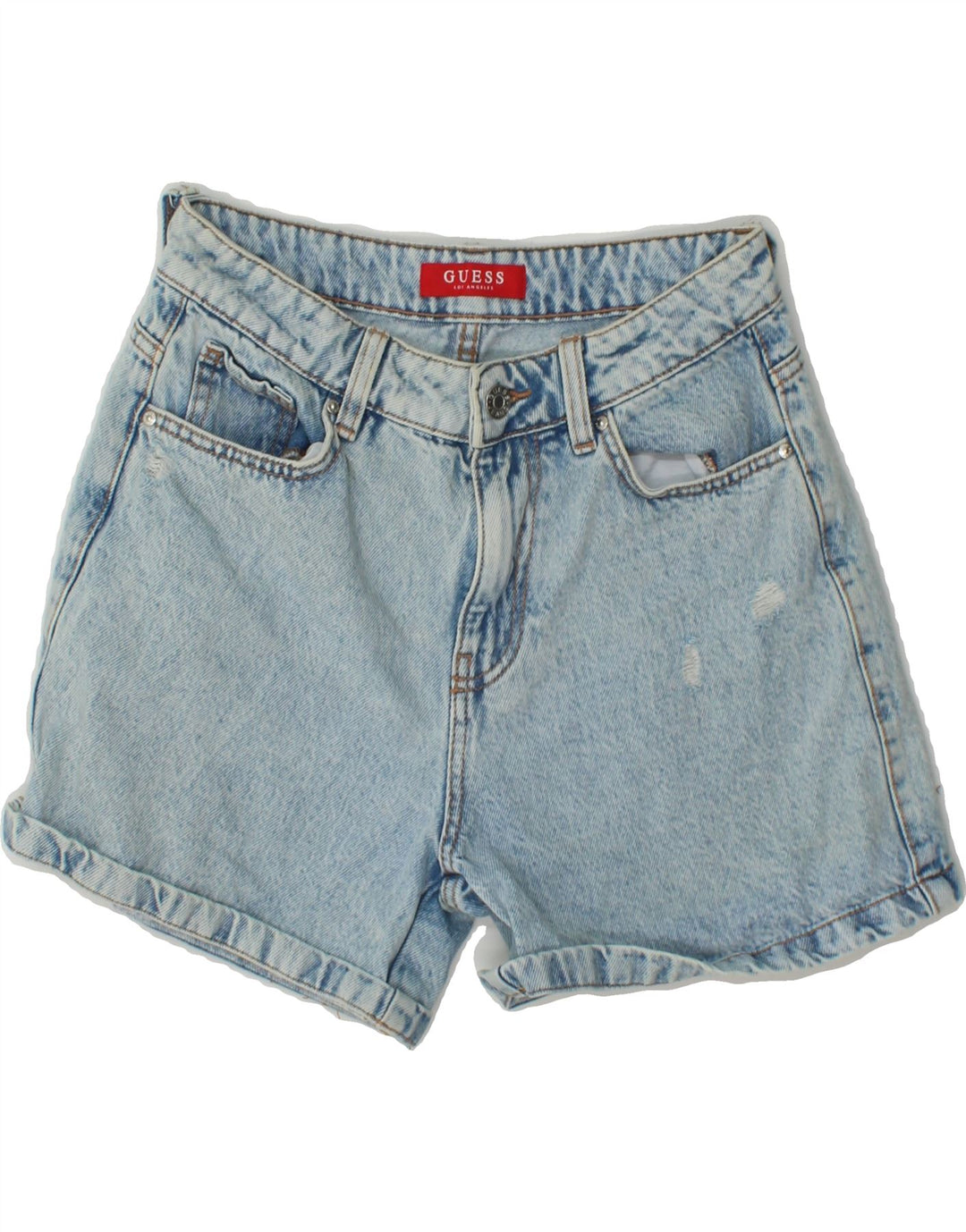 GUESS Womens Distressed Denim Shorts W27 Small Blue Cotton Vintage Guess and Second-Hand Guess from Messina Hembry 