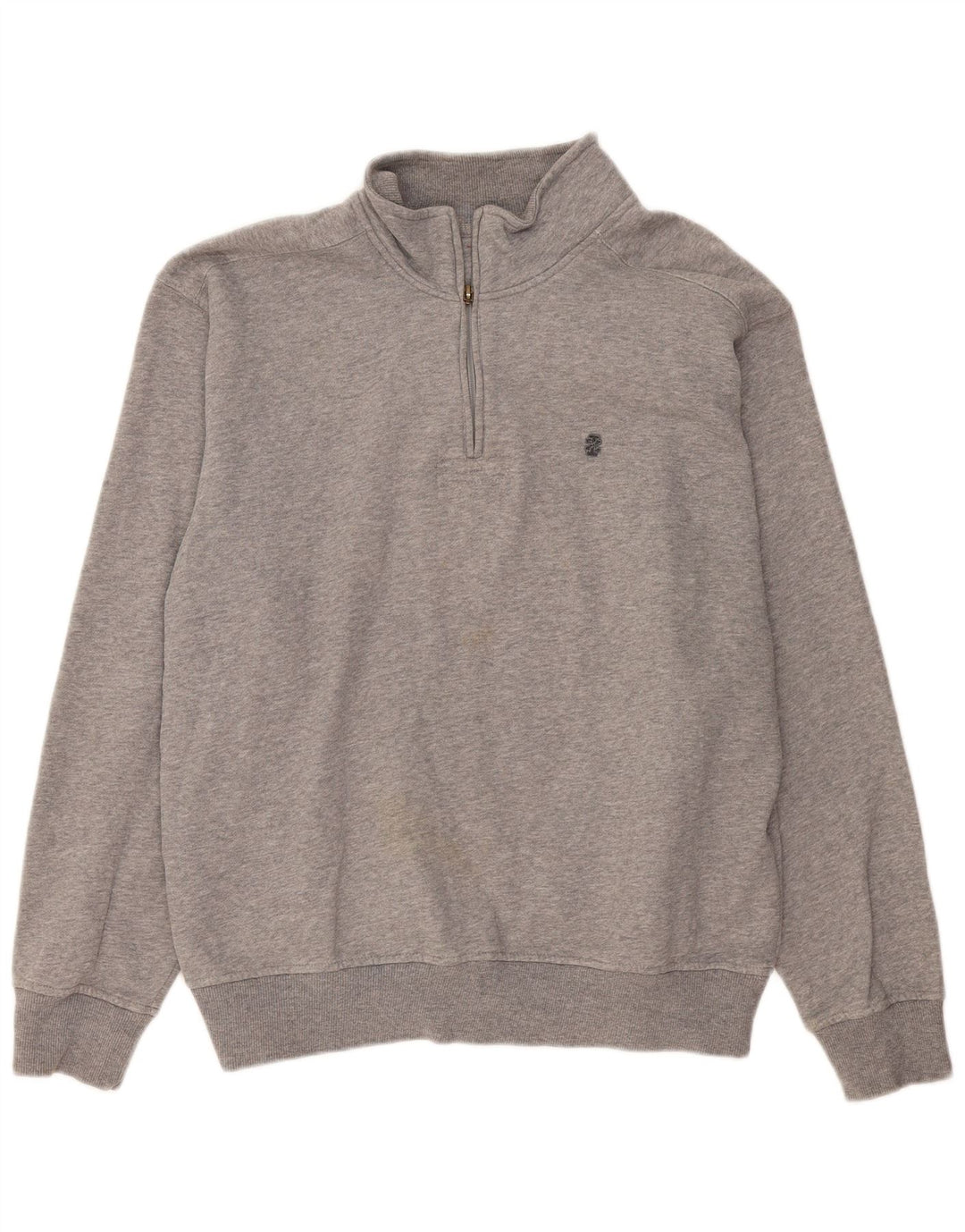 Izod Mens Zip Neck Sweatshirt Jumper Large Grey Flecked Cotton