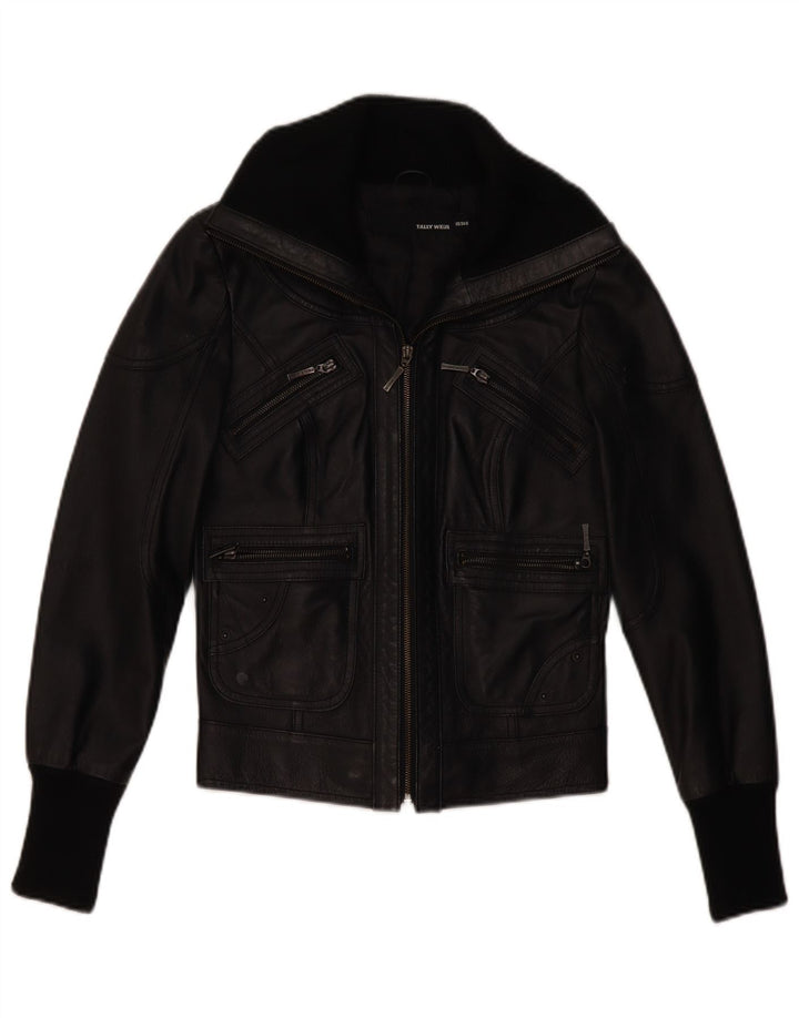 Tally Weil Womens Leather Jacket UK 6 XS Black Leather