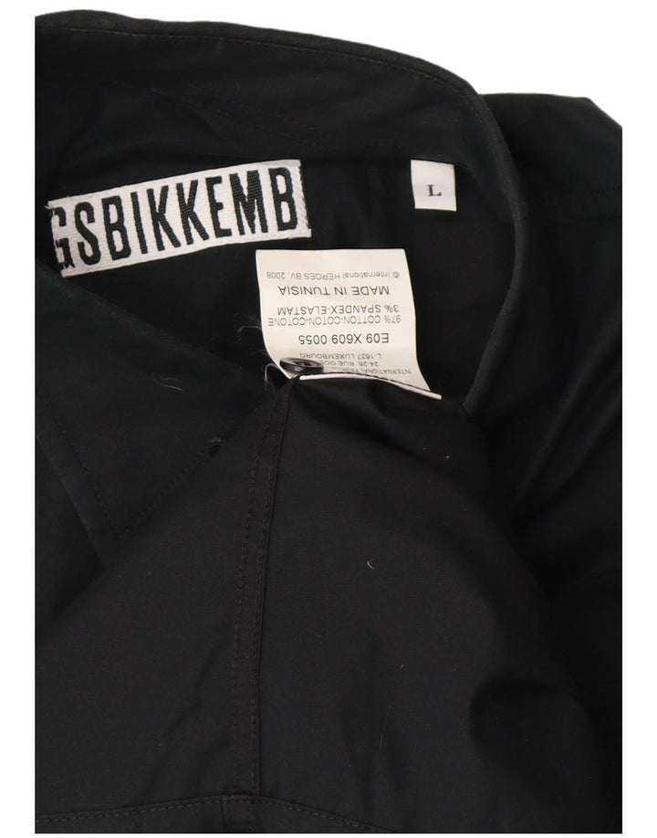 BIKKEMBERGS Mens Graphic Shirt Large Black Cotton