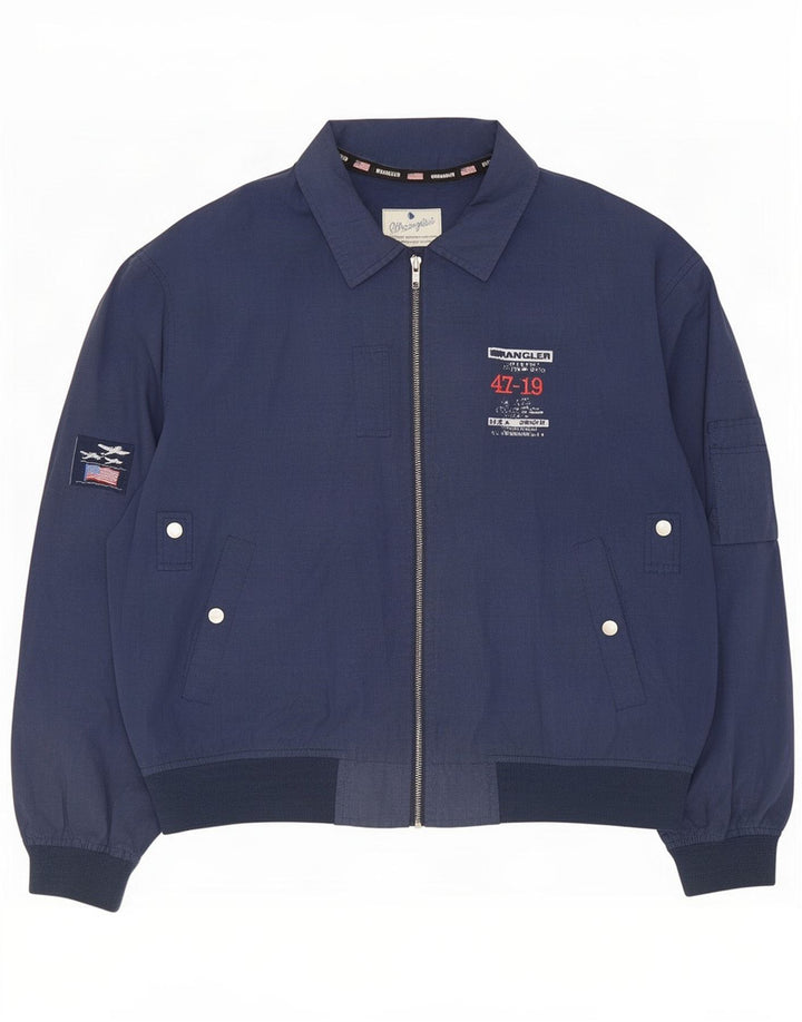 Wrangler Mens Graphic Bomber Jacket UK 40 Large Navy Blue Polyester