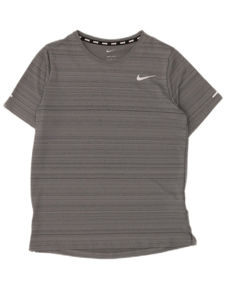 NIKE Boys Dri Fit T-Shirt Top 12-13 Years Large Grey Striped Polyester