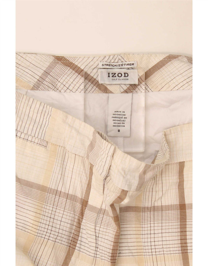 Izod Womens Stretch Mini Skirt US 8 Medium W32 Beige Check Cotton