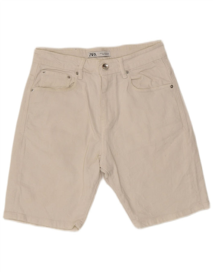 Zara Mens Denim Shorts EU 38 Small W30  White Cotton