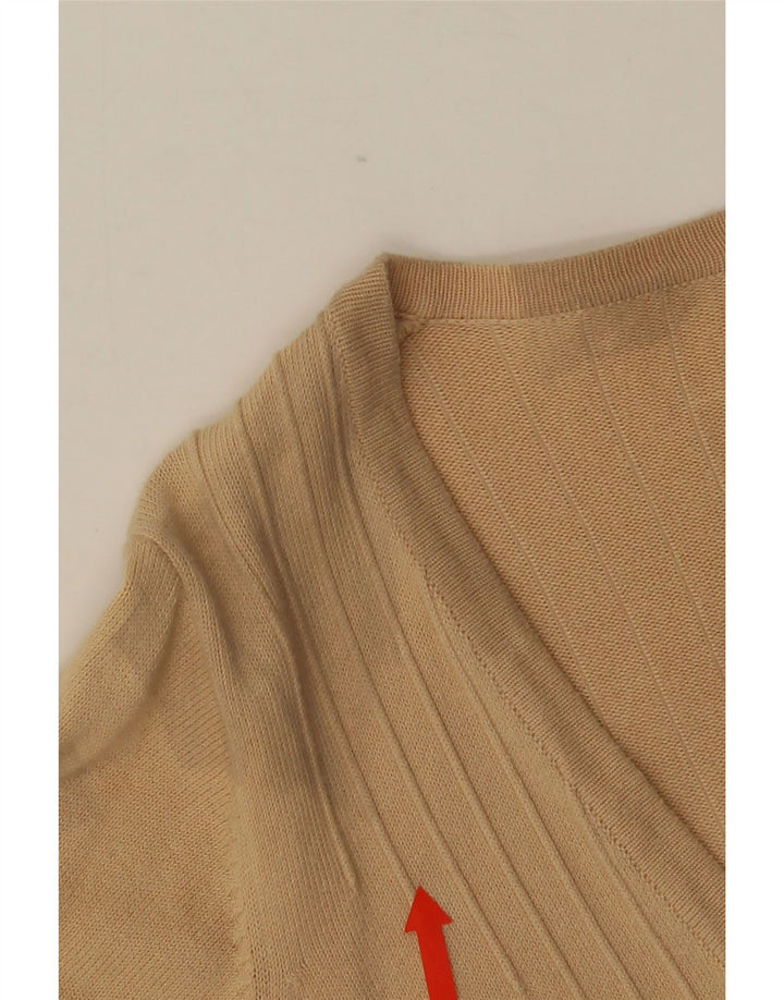 MARKS & SPENCER Womens Crop Cardigan Sweater UK 12 Medium Beige Cotton