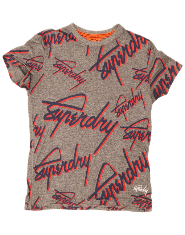 Superdry Mens Graphic T-Shirt Top Small Grey Flecked Cotton