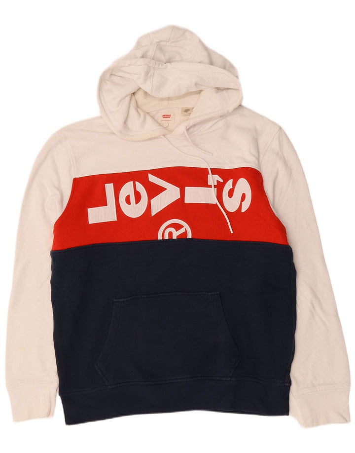 Levi's Mens Graphic Hoodie Jumper Large Multicoloured Colourblock Cotton