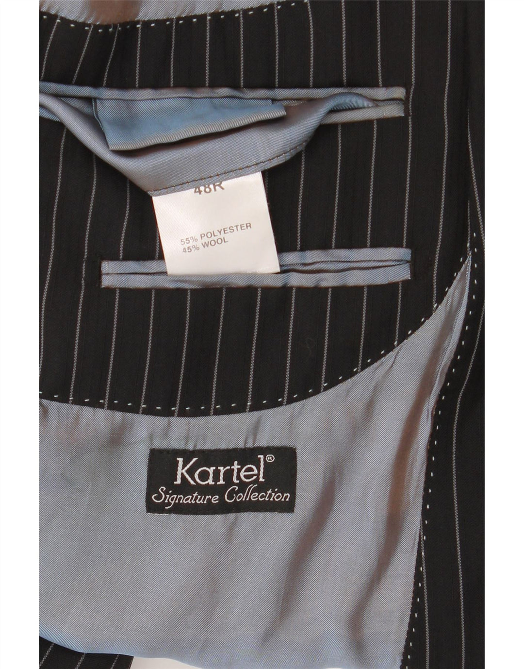 Kartel Mens 2 Button Blazer Jacket UK 48 4XL Black Pinstripe Polyester
