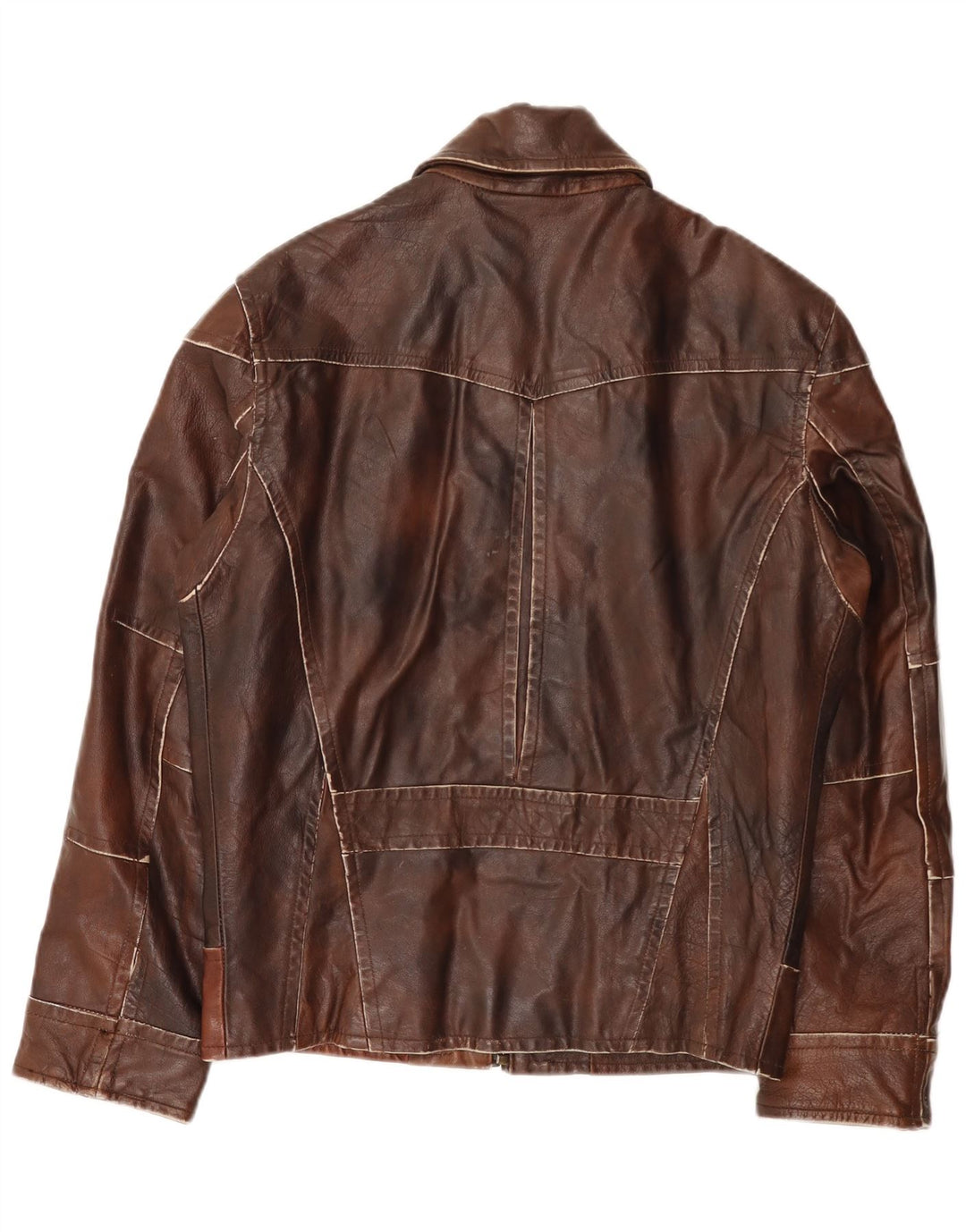 Vintage Mens Leather Jacket UK 38 Medium Brown Patchwork