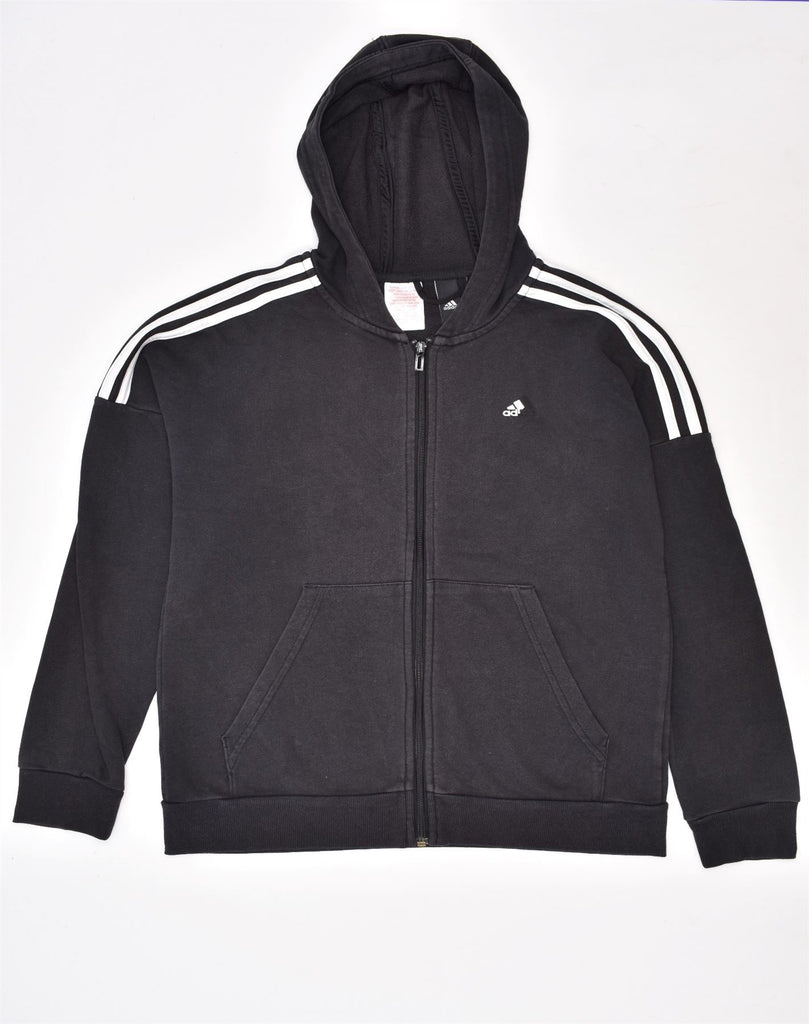 ADIDAS Boys Zip Hoodie Sweater 13-14 Years Black Cotton | Vintage Adidas | Thrift | Second-Hand Adidas | Used Clothing | Messina Hembry 