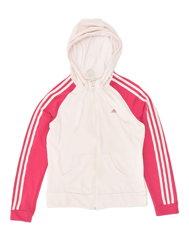 ADIDAS Womens Zip Hoodie Sweater UK 12 Medium Off White Colourblock Cotton | Vintage Adidas | Thrift | Second-Hand Adidas | Used Clothing | Messina Hembry 