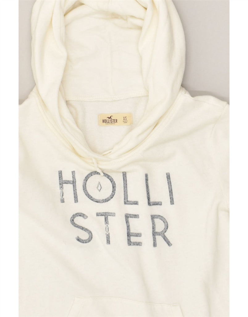 HOLLISTER Womens Graphic Crop Hoodie Jumper UK 4 XS Off White Cotton | Vintage Hollister | Thrift | Second-Hand Hollister | Used Clothing | Messina Hembry 