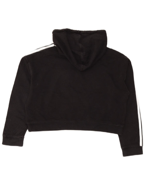 Adidas Womens Crop Oversized Hoodie Jumper UK 10 Small Black Cotton