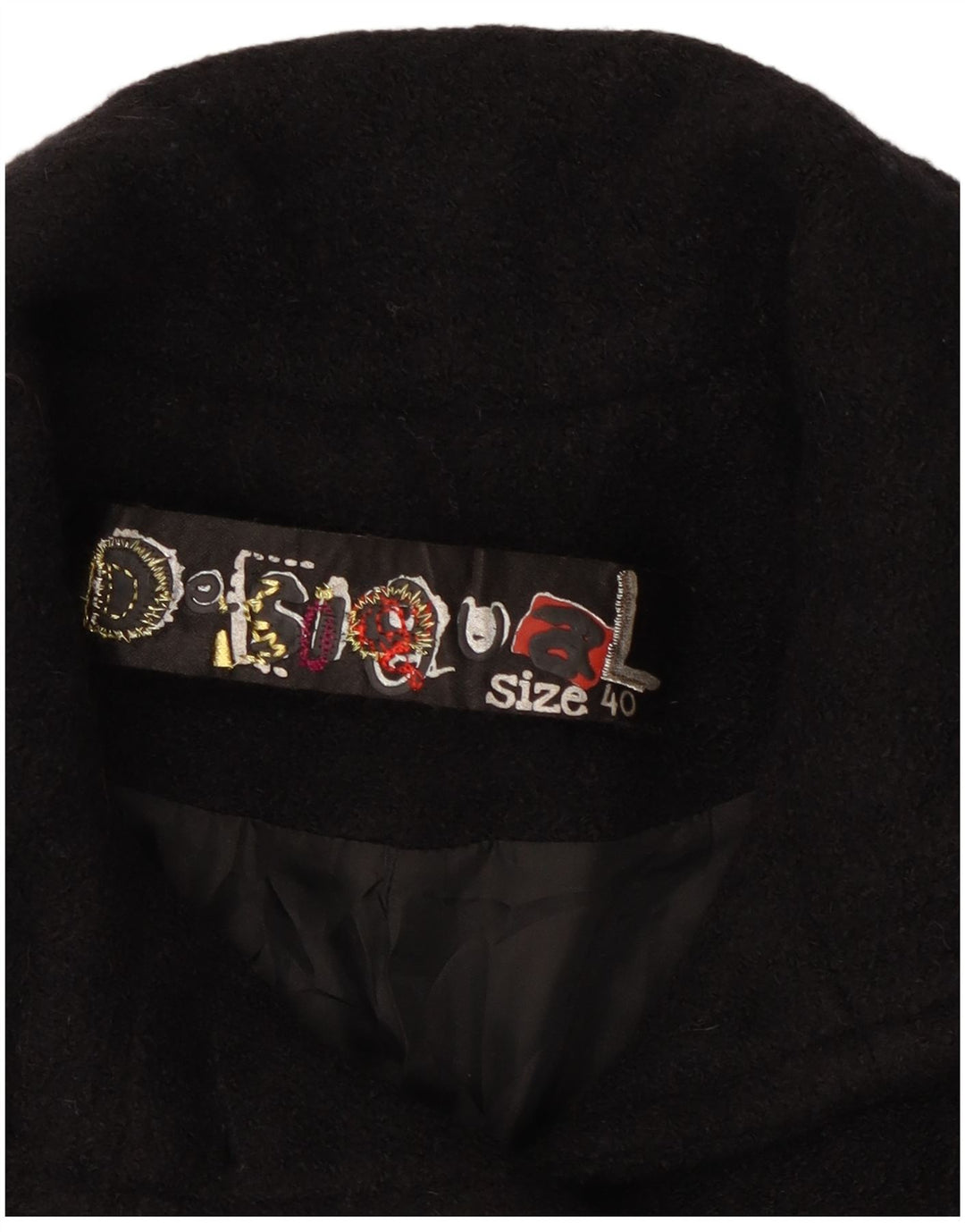 Desigual Womens Abstract Pattern Overcoat EU 40 Medium Black