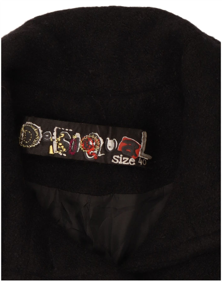 Desigual Womens Abstract Pattern Overcoat EU 40 Medium Black