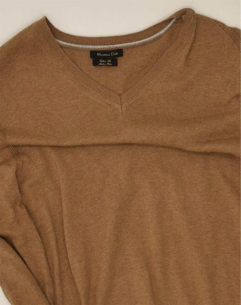 MASSIMO DUTTI Womens V-Neck Jumper Sweater UK 12 Medium Brown Cotton | Vintage Massimo Dutti | Thrift | Second-Hand Massimo Dutti | Used Clothing | Messina Hembry 