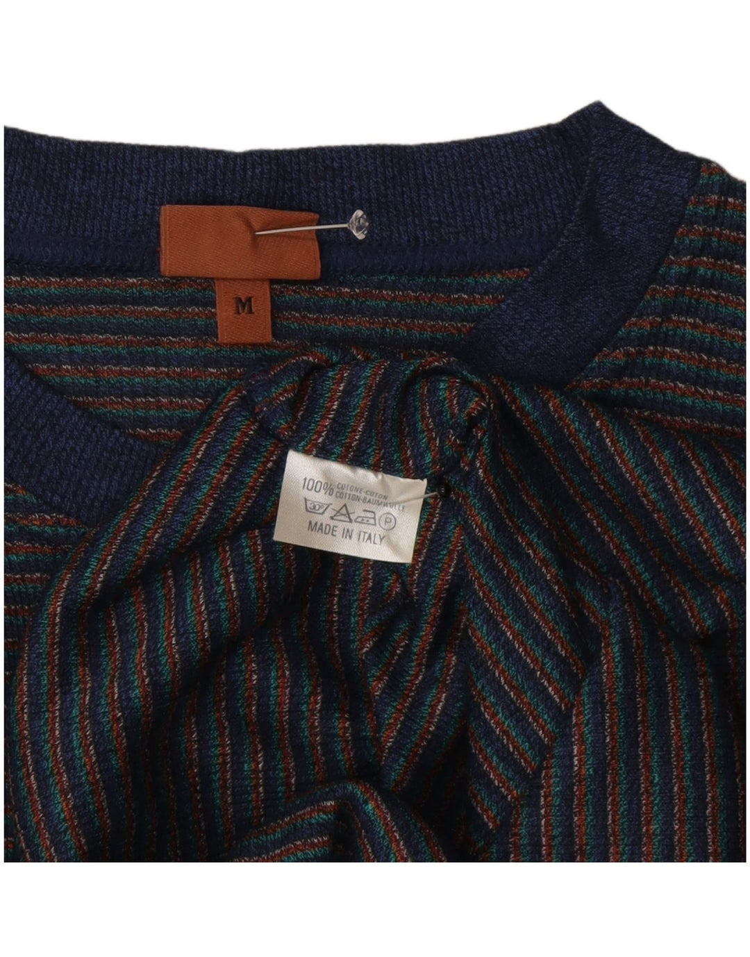Missoni Mens T-Shirt Top Medium Navy Blue Striped Cotton