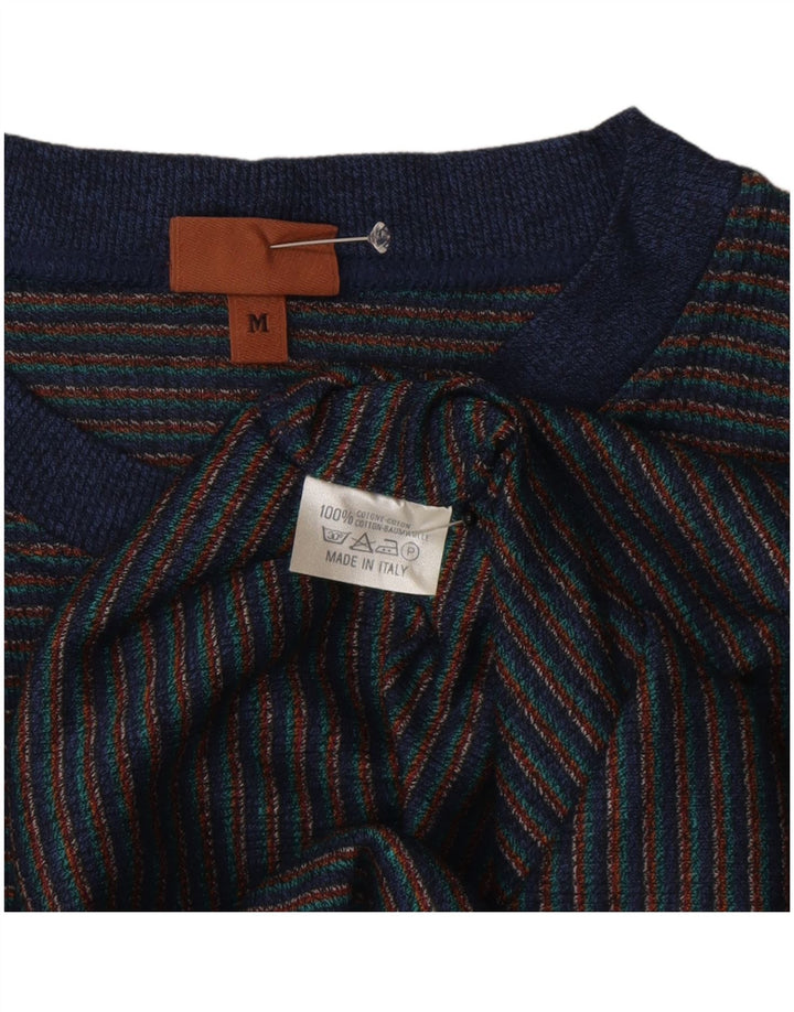 Missoni Mens T-Shirt Top Medium Navy Blue Striped Cotton