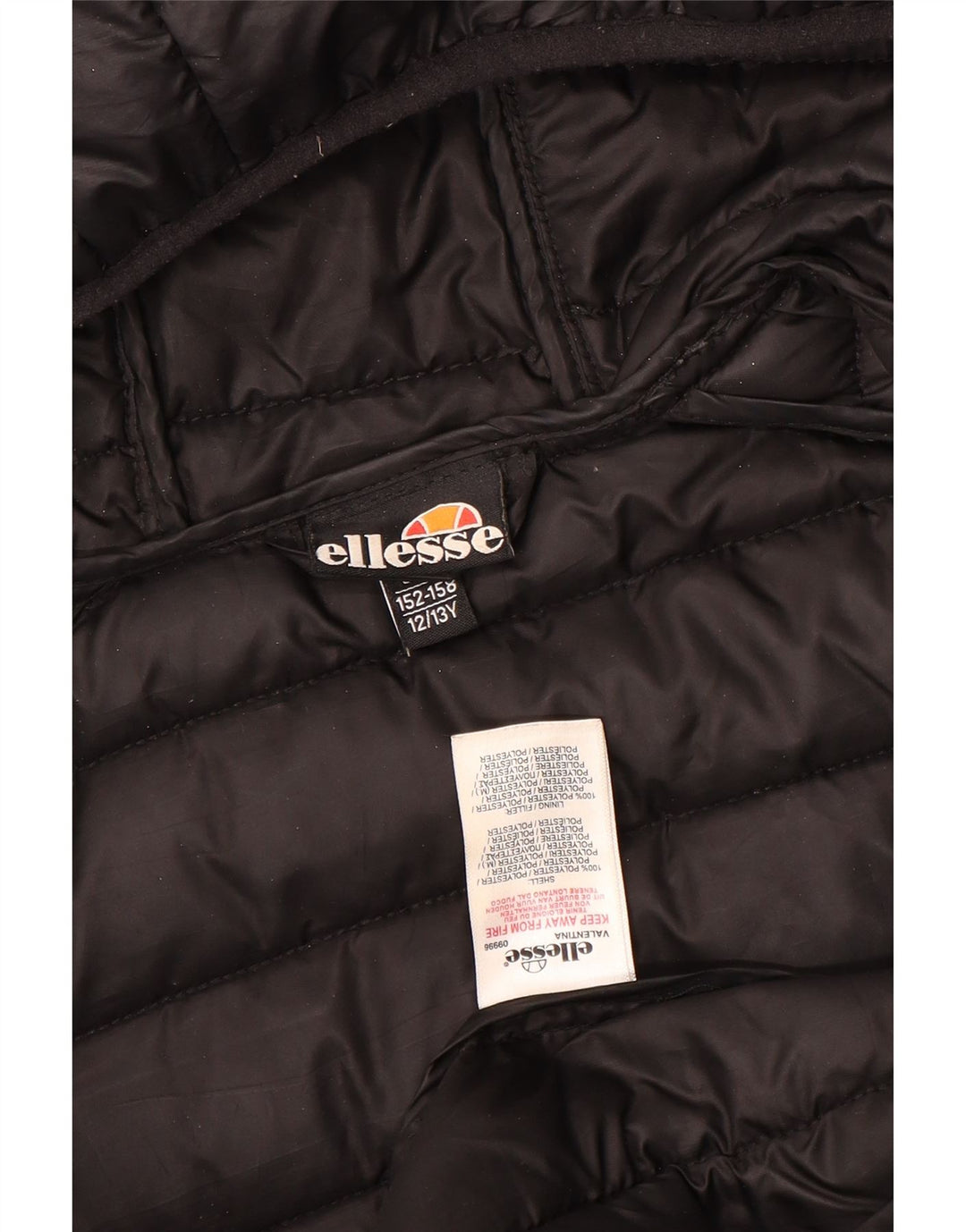 Ellesse Boys Hooded Padded Jacket 12-13 Years Black Polyester