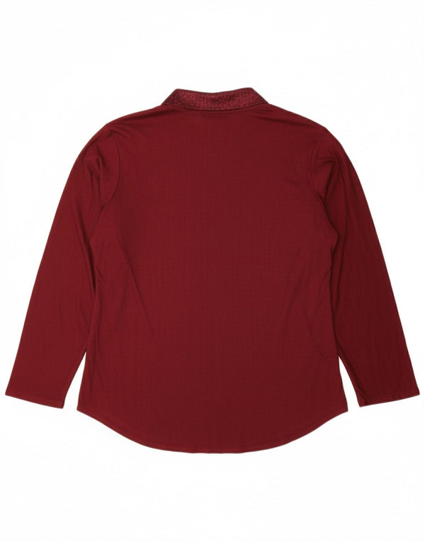 VINTAGE Womens Top Long Sleeve UK 14 Large Burgundy Floral