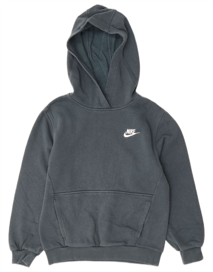 NIKE Boys Hoodie Jumper 10-11 Years Medium Green Cotton