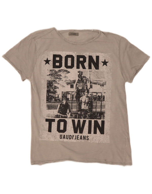 Gaudi Mens Graphic T-Shirt Top Medium Grey Cotton