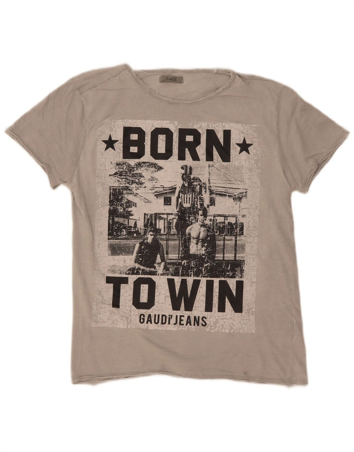 Gaudi Mens Graphic T-Shirt Top Medium Grey Cotton
