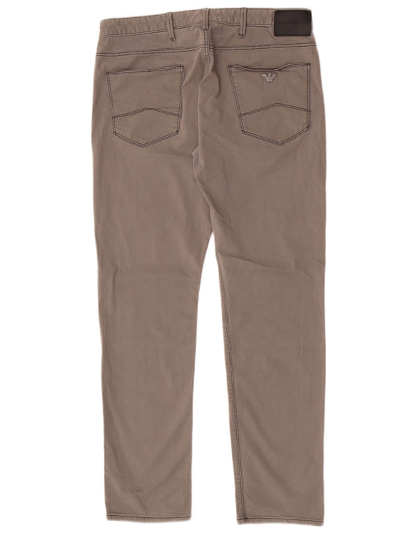 Emporio Armani Mens Straight Casual Trousers W34 L32 Grey Cotton