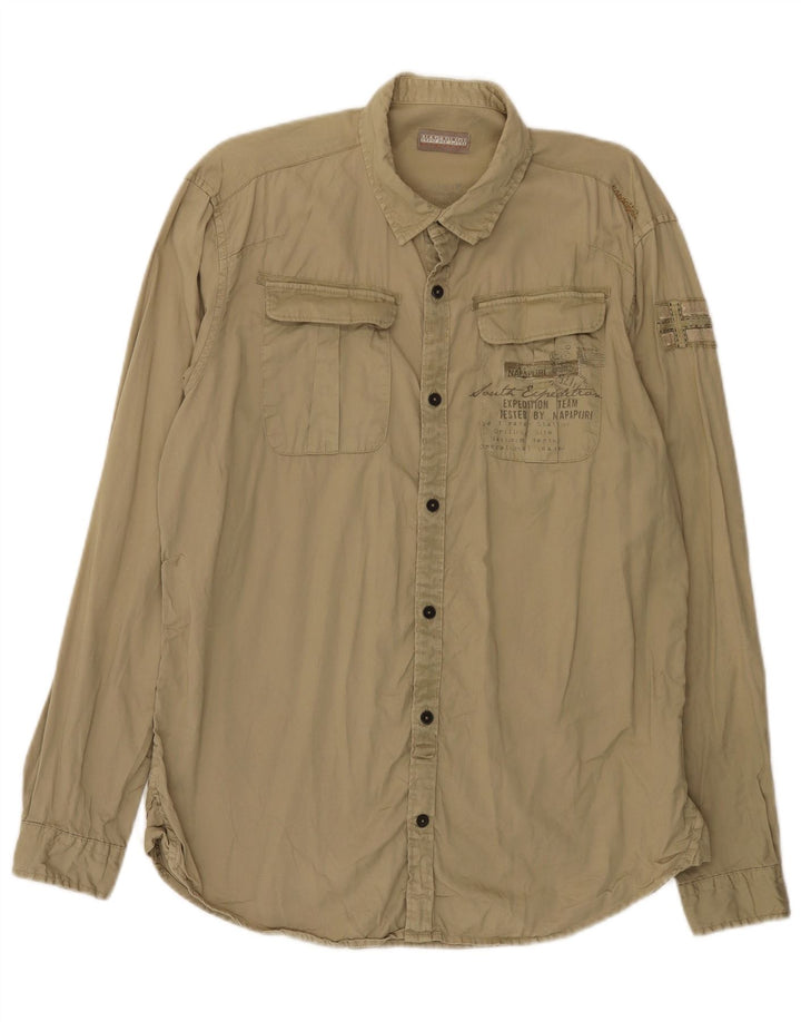 Napapijri Mens Graphic Shirt Large Khaki Cotton