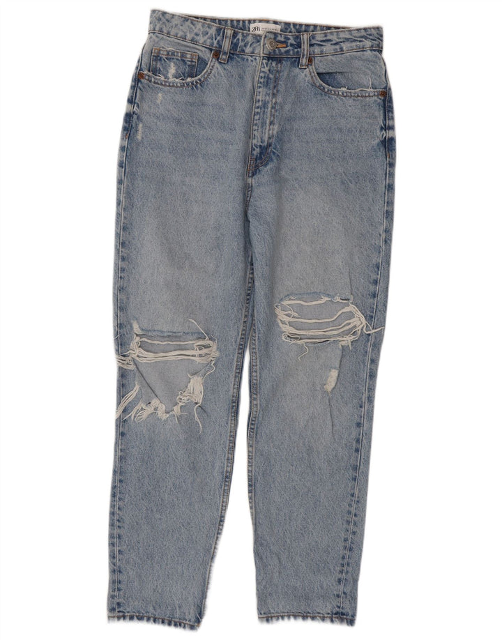 Zara Womens Distressed Tapered Jeans EU 40 Medium W30 L28 Blue