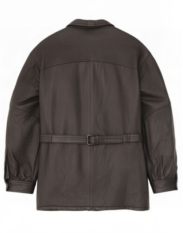 Vintage Mens Leather Coat IT 54 2XL Black