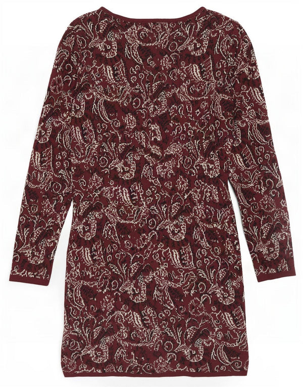 Topshop Womens Long Sleeve Jumper Dress UK 12 Medium Burgundy Floral