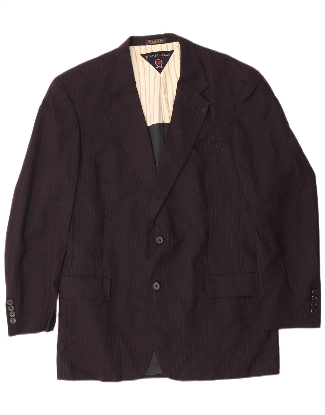TOMMY HILFIGER Mens Blazer Jacket UK 39 Medium Navy Blue Pinstripe