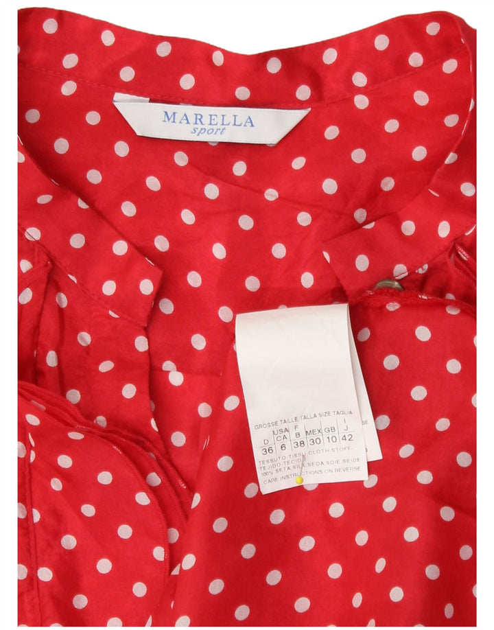 Marella Womens Ruffle Front Shirt Blouse UK 10 Small Red Polka Dot Silk