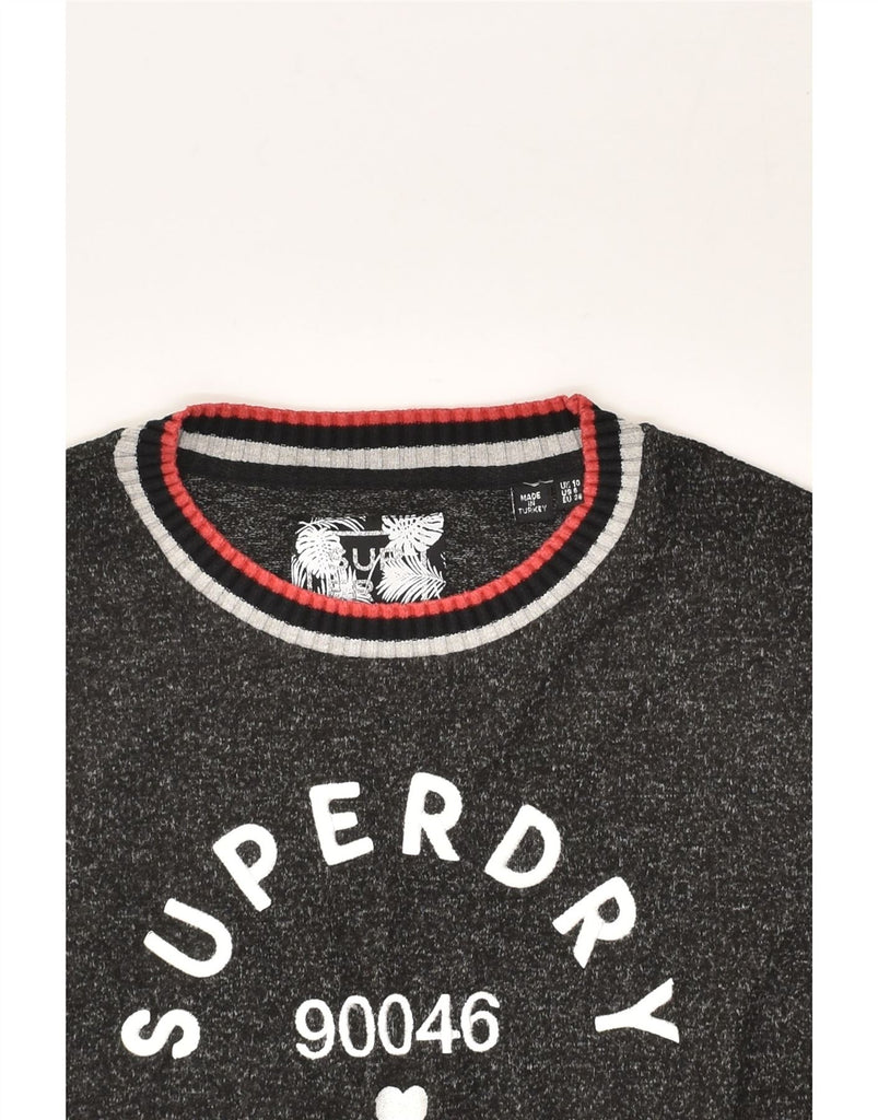 SUPERDRY Womens Graphic Crew Neck Jumper Sweater UK 10 Small Black Flecked | Vintage Superdry | Thrift | Second-Hand Superdry | Used Clothing | Messina Hembry 