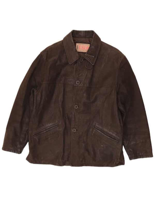 Vintage Mens Leather Jacket IT 48 Medium Brown