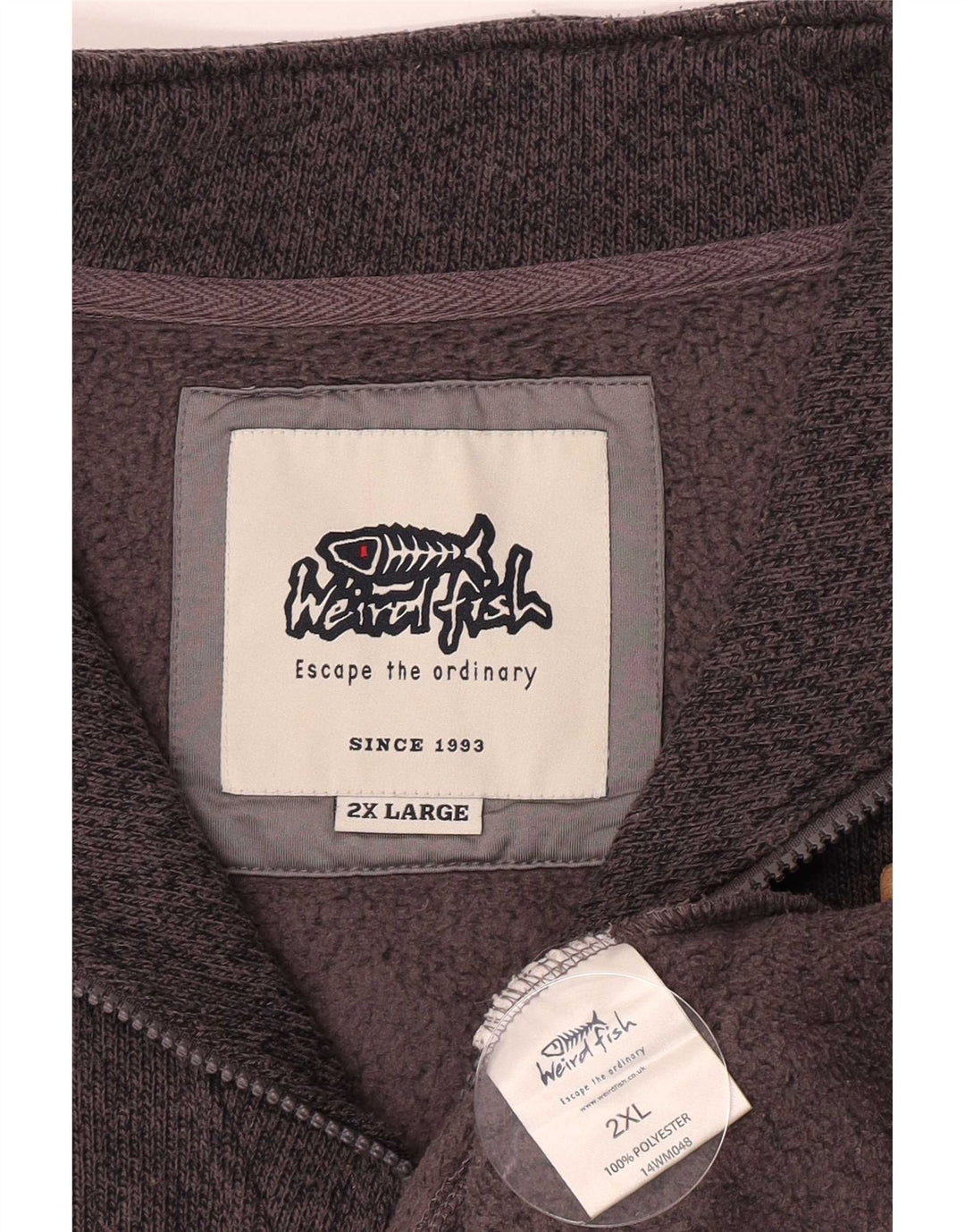 Weird Fish Mens Zip Neck Jumper Sweater 2XL Grey Polyester