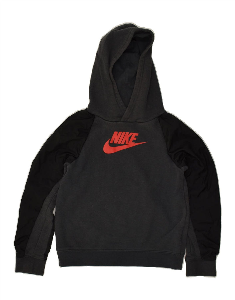 NIKE Boys Graphic Hoodie Jumper 6-7 Years Large Grey Colourblock Cotton | Vintage Nike | Thrift | Second-Hand Nike | Used Clothing | Messina Hembry 