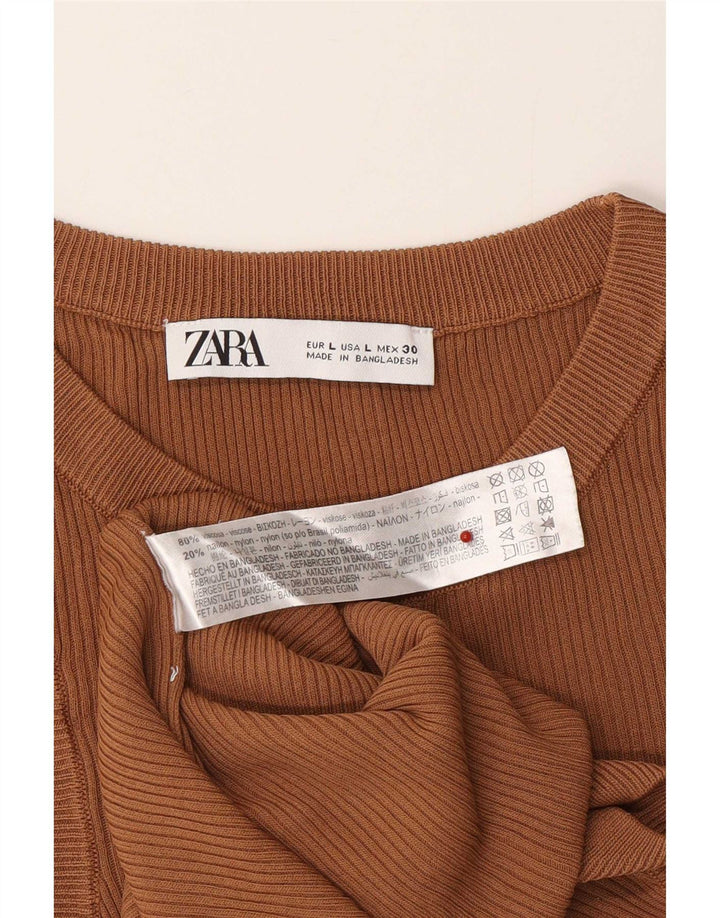 Zara Womens Vest Top UK 14 Large Brown Viscose
