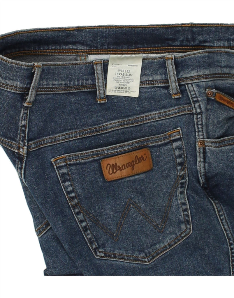 WRANGLER Mens Texas Slim Jeans W36 L32  Navy Blue Cotton | Vintage Wrangler | Thrift | Second-Hand Wrangler | Used Clothing | Messina Hembry 