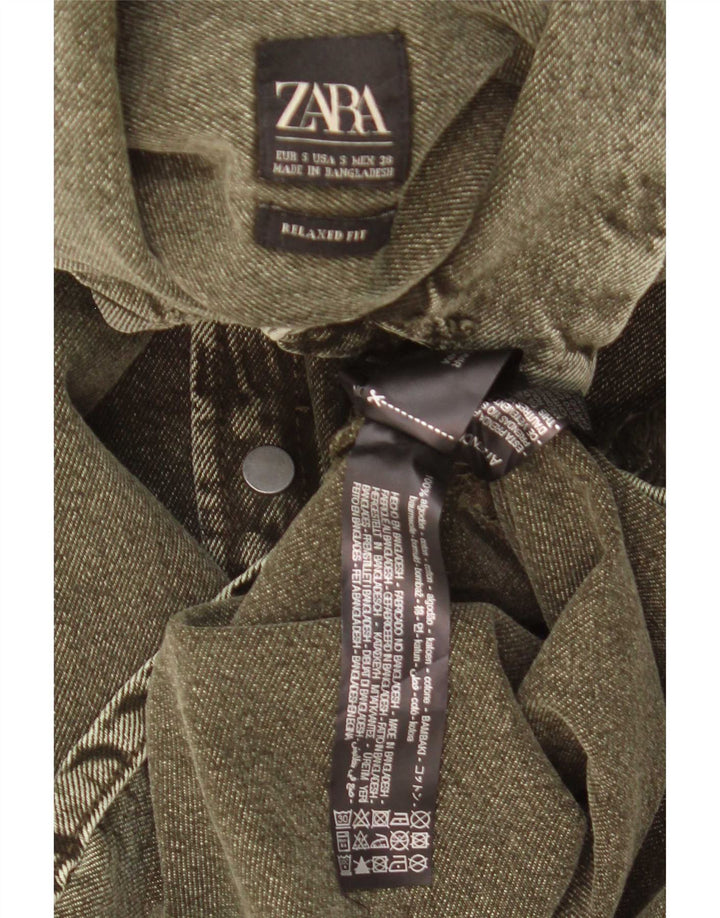 Zara Mens Distressed Relaxed Fit Denim Shirt Small Khaki Cotton