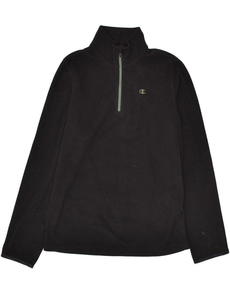 CHAMPION Boys Zip Neck Fleece Jumper 13-14 Years XL Black Polyester | Vintage Champion | Thrift | Second-Hand Champion | Used Clothing | Messina Hembry 