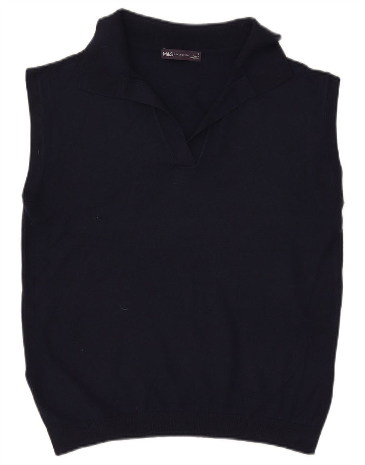 Marks & Spencer Womens Vest Tank Top UK 10 Small Navy Blue Polyester