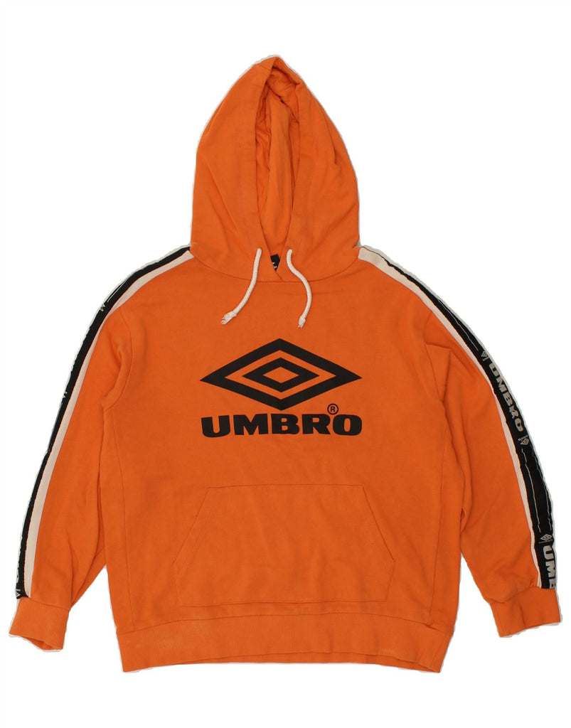 UMBRO Mens Graphic Hoodie Jumper Medium Orange Cotton | Vintage Umbro | Thrift | Second-Hand Umbro | Used Clothing | Messina Hembry 