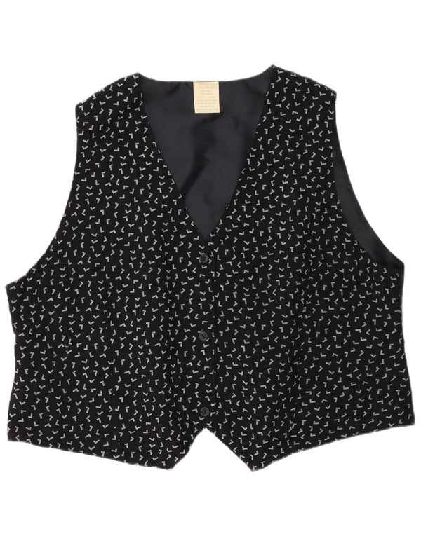 Vintage Womens Waistcoat UK 26/28 5XL Black Geometric Viscose