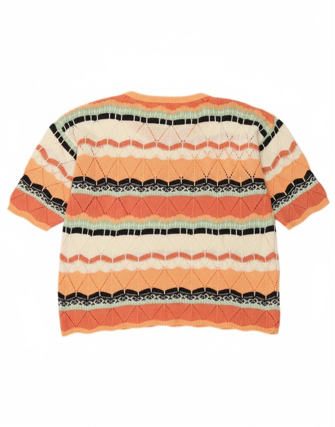 Vintage Womens Crew Neck Jumper Sweater UK 14 Medium Orange Geometric