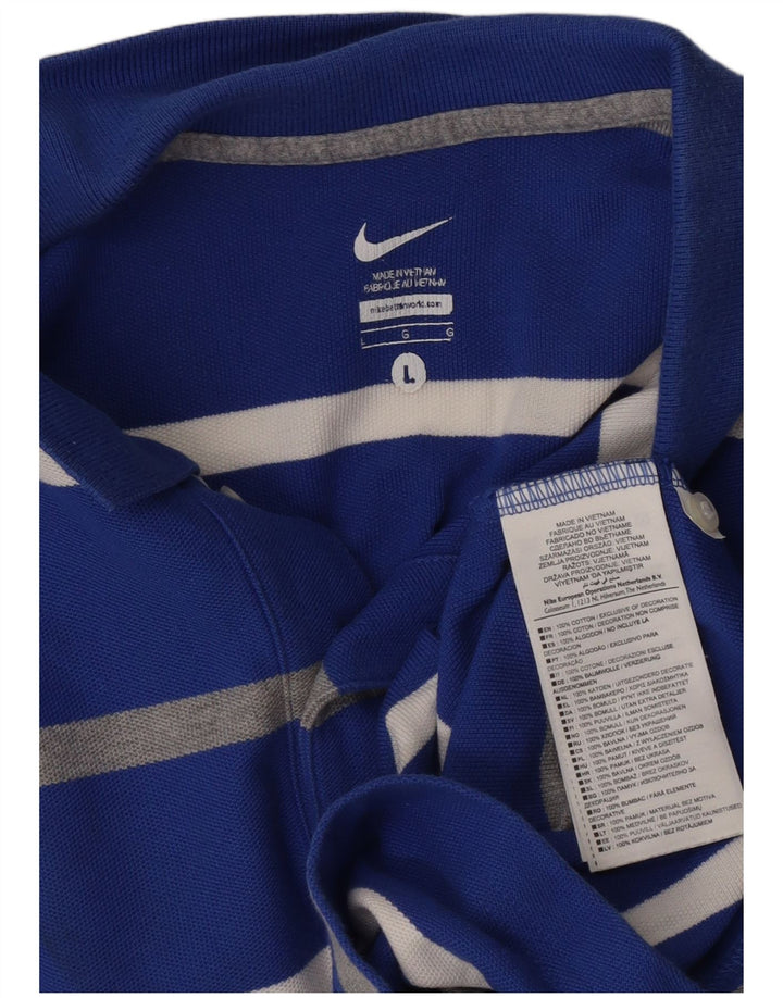 NIKE Mens Polo Shirt Large Blue Striped Cotton