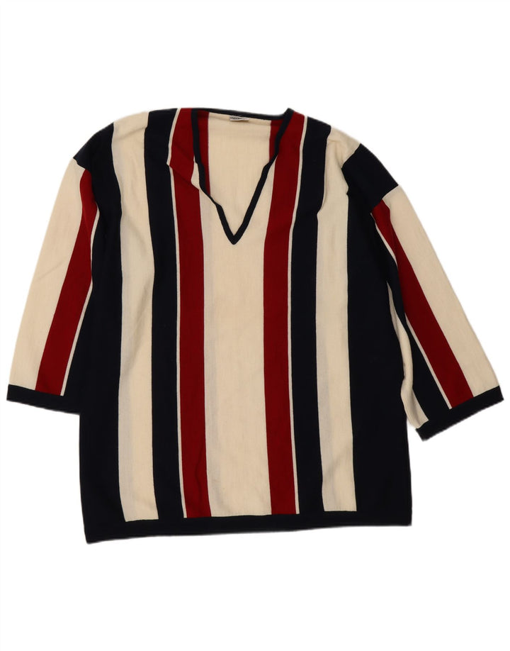 Accento By Marzotto Mens V-Neck Jumper Sweater Medium Multicoloured Striped