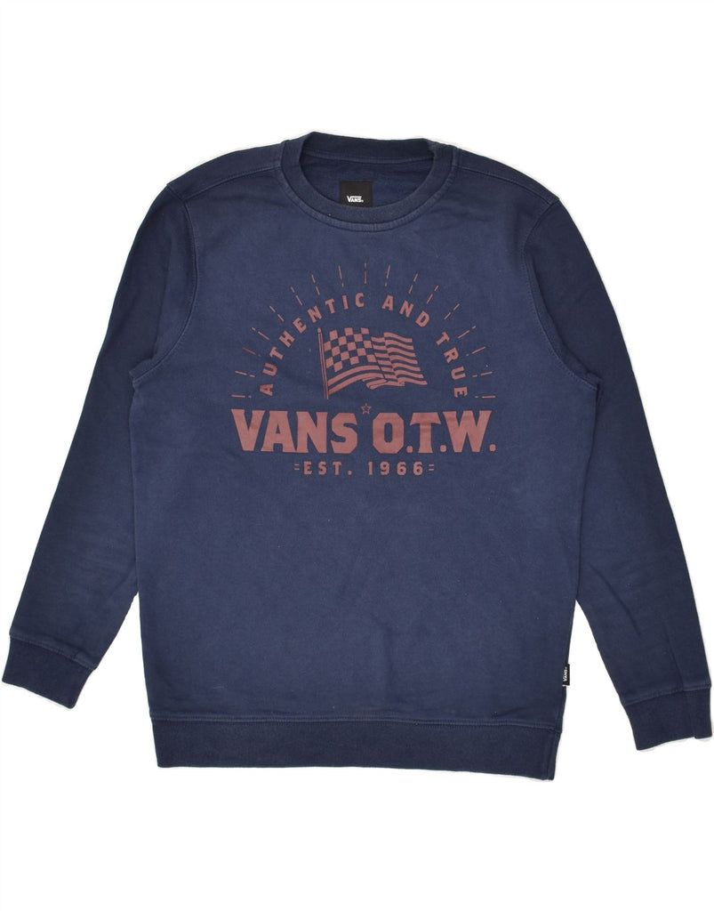 VANS Boys Graphic Sweatshirt Jumper 12-13 Years Large Navy Blue | Vintage Vans | Thrift | Second-Hand Vans | Used Clothing | Messina Hembry 